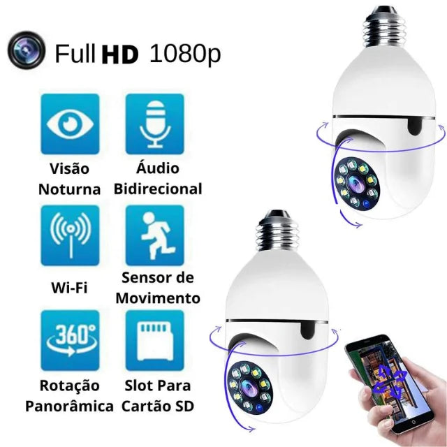 Câmera De Segurança 360 Graus Wi-Fi Full HD 1080p Com Gravador Microfone - Said Express