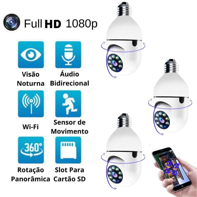 Câmera De Segurança 360 Graus Wi-Fi Full HD 1080p Com Gravador Microfone - Said Express